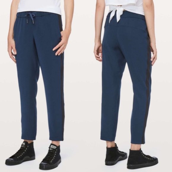lululemon athletica Pants - LULULEMON On The Fly Pant Woven Track Stripe True Navy Black {W33}